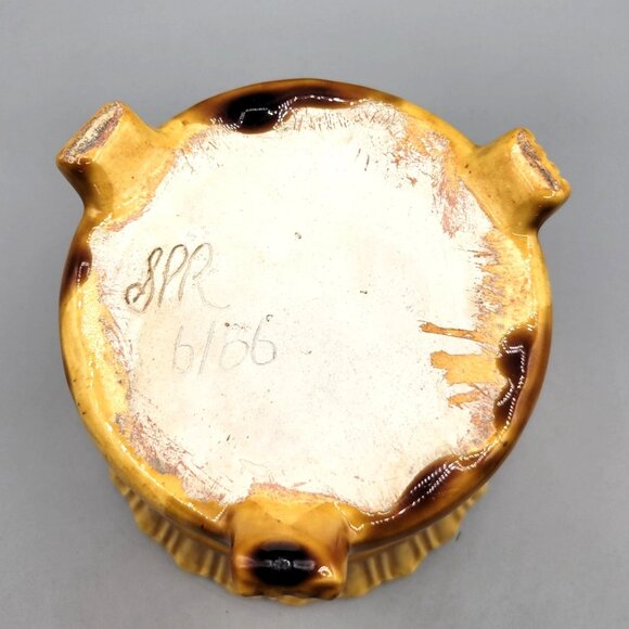 Vintage Yellow Ceramic Fluted Planter Pot With Scalloped Rim - Picture 6 of 7